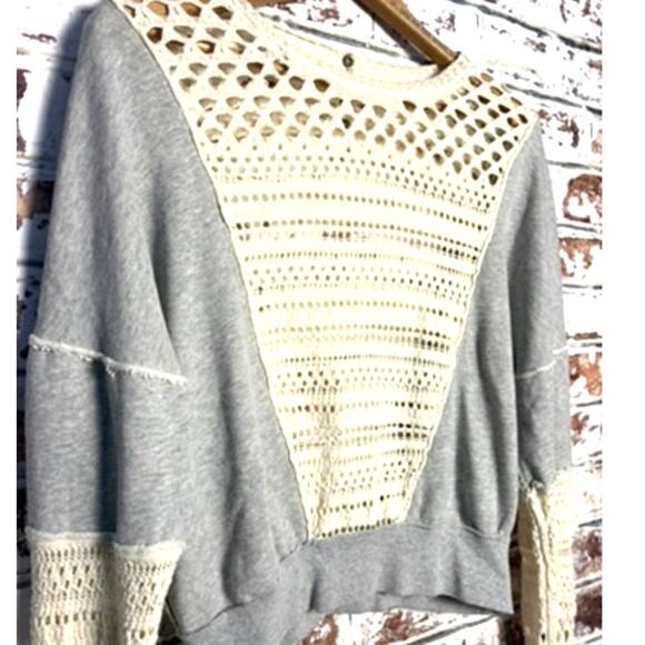 Free People Lace Of Base Oversized Crochet Knit Open Back Pieced Sweatshirt - Picture 7 of 11